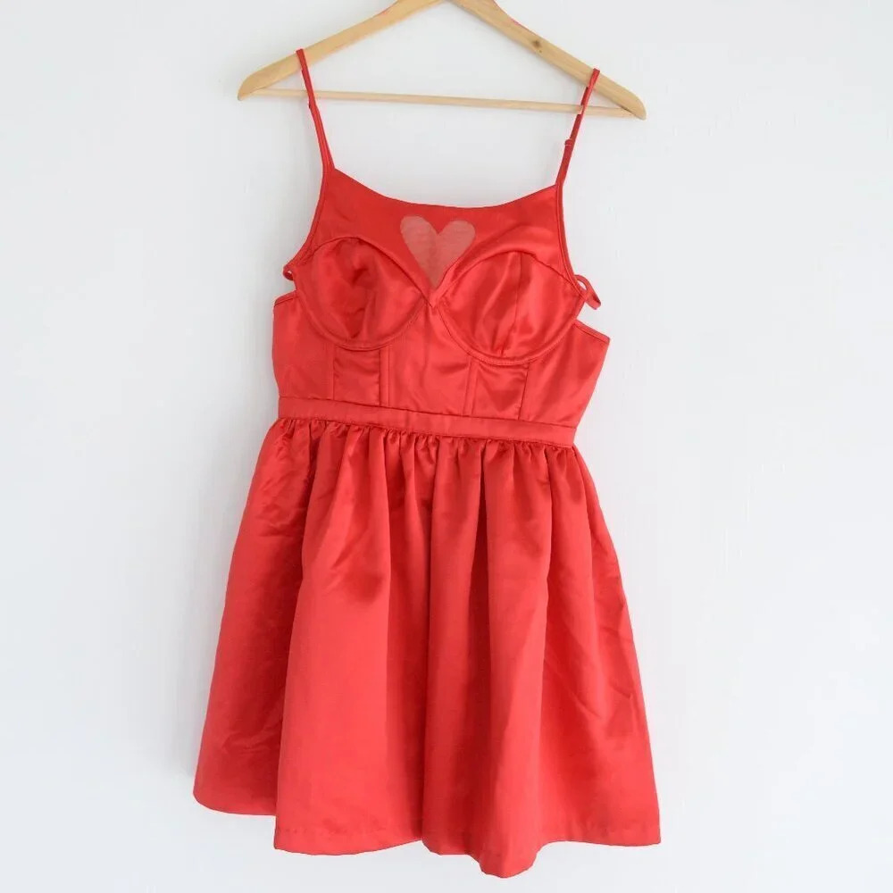 For Love  And Lemons Red Heart Mini Open Back Dress M NWT